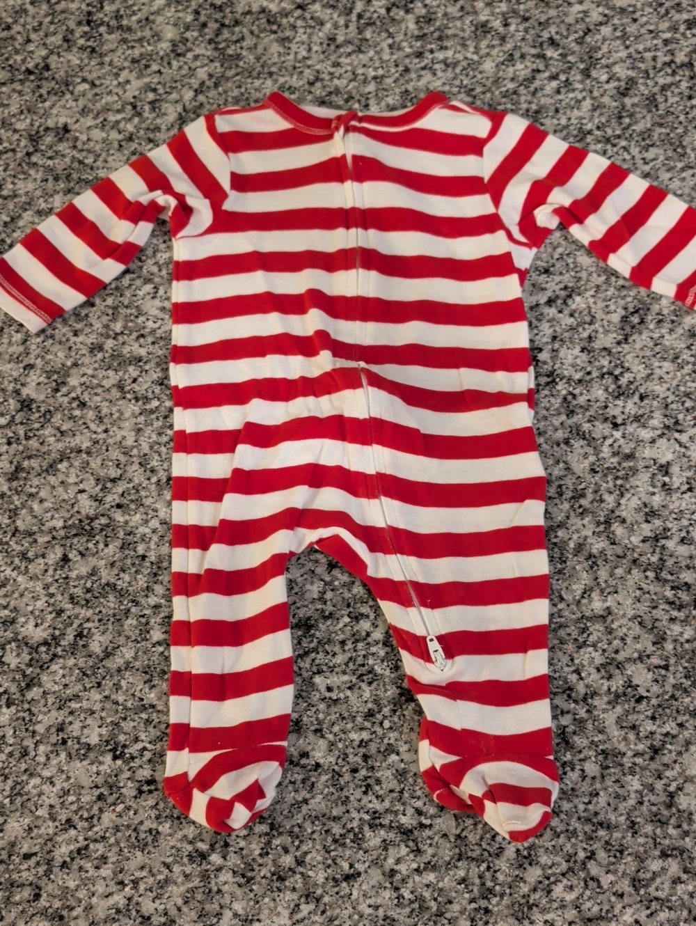 Red and White Striped Baby One-Piece Zipper Footed Pajamas Christmas